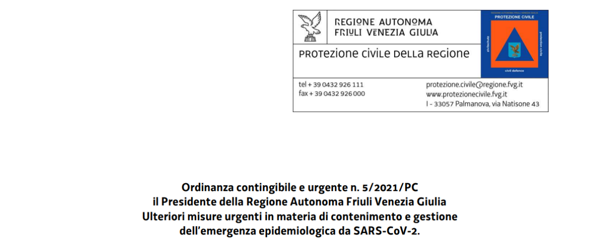 Ordinanza Regionale n. 5/2021 del 3 marzo 2021