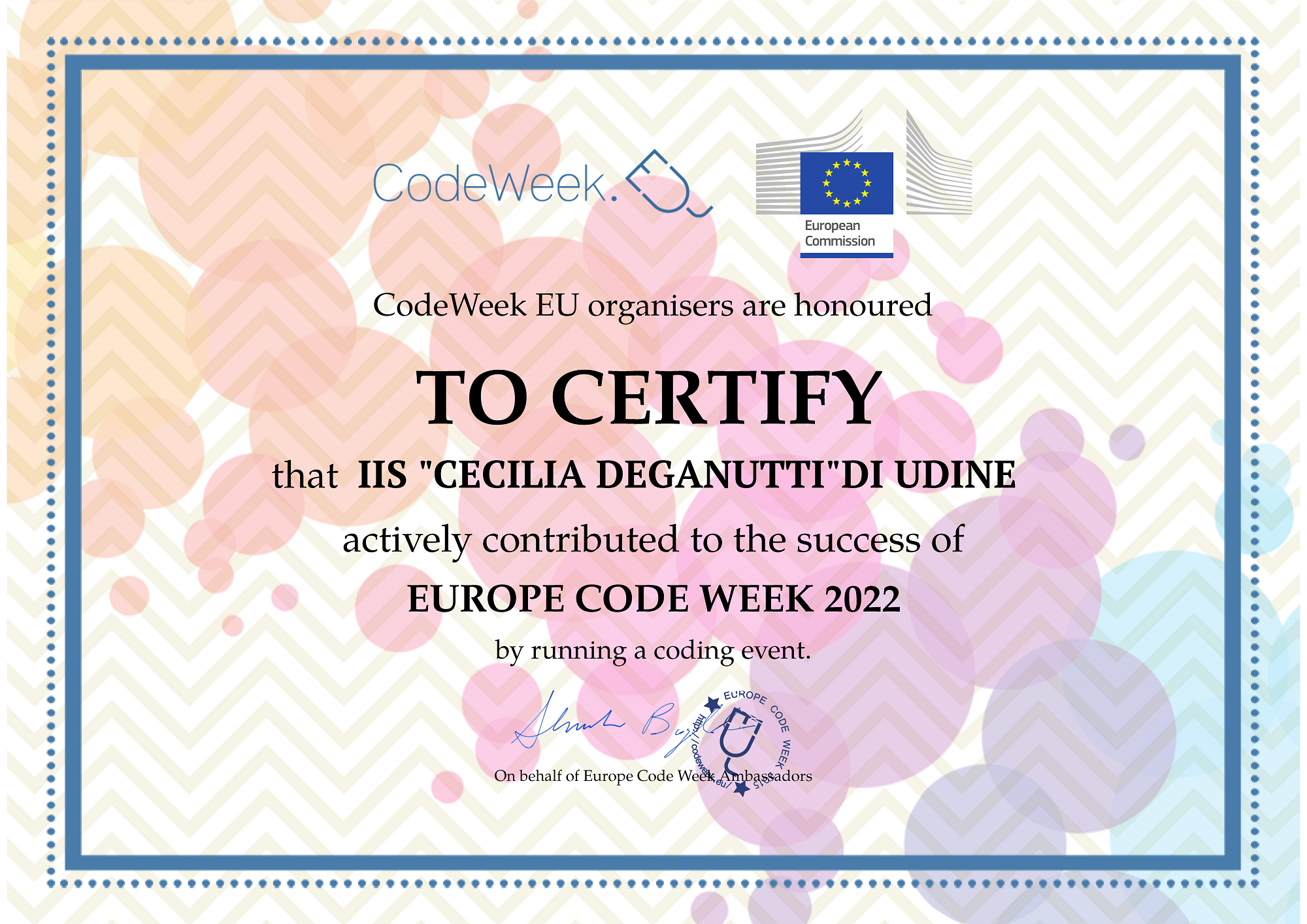 Certificato partecipazione EU Code week 22