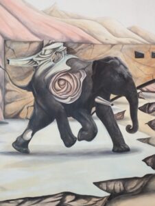 elefante con rosa